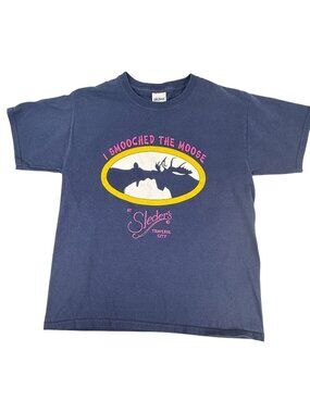 Traverse City MI I Smooched The Moose T-Shirt Sleders Youth Large Cotton Blue